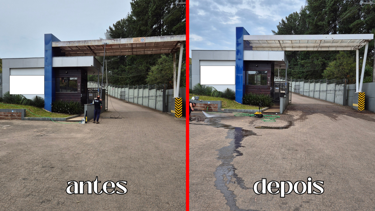Pórtico de entrada antes e depois